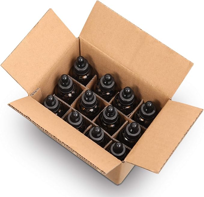 AOZITA 12 Pack, 2 oz Glass Dropper Bottle with 3 Stainless Steel Funnels & 1 Long Glass Dropper - 60ml Amber Tincture Bottles with Eye Droppers for Essential Oils, Liquids - Leakproof Travel Bottle