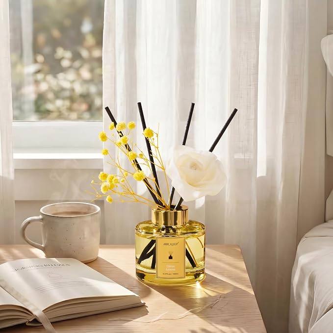 Airkeep Flower Reed Diffuser Set, Citrus Lemon Diffuser Set, 5.07 Fl.oz (150ml), Home Fragrance, Bathroom, Bedroom & Home Décor, Air Freshener