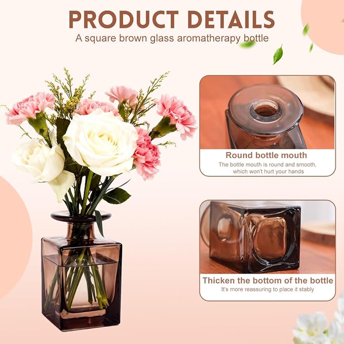 150ml/5oz Glass Square Wide Mouth Diffuser Bottle Empty Refillable Essential Oil Jar Perfume Container Home Fragrance Scented Oils Holder for Bathroom Décor (Amber)