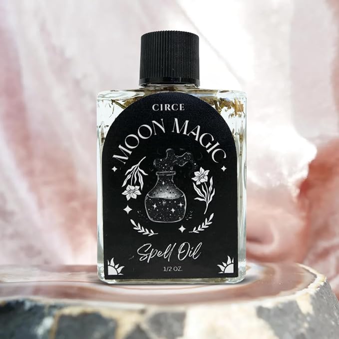 CIRCE Moon Magic Spell Oil - Invite Intuition & Reflection - Add to Bath, Use in Rituals, Wear as Fragrance to Align w/Desires - Coconut Oil, Lemon Balm & Dandelion Herbs - 1/2oz