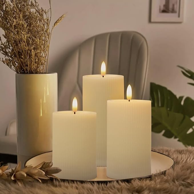 ANGELLOONG Battery Operated Candles with Remote, LED Flameless Candles Flickering with Timer, Fake Electric Pillar Candles for Holiday Party Christmas Home Decor, Wavy