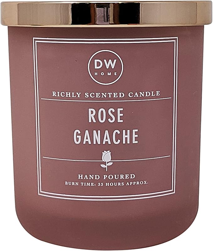 DW Home Hand Poured Richly Scented Medium Single Wick Candle with Metal Lid, (9.3 oz.) (Rose Ganache)