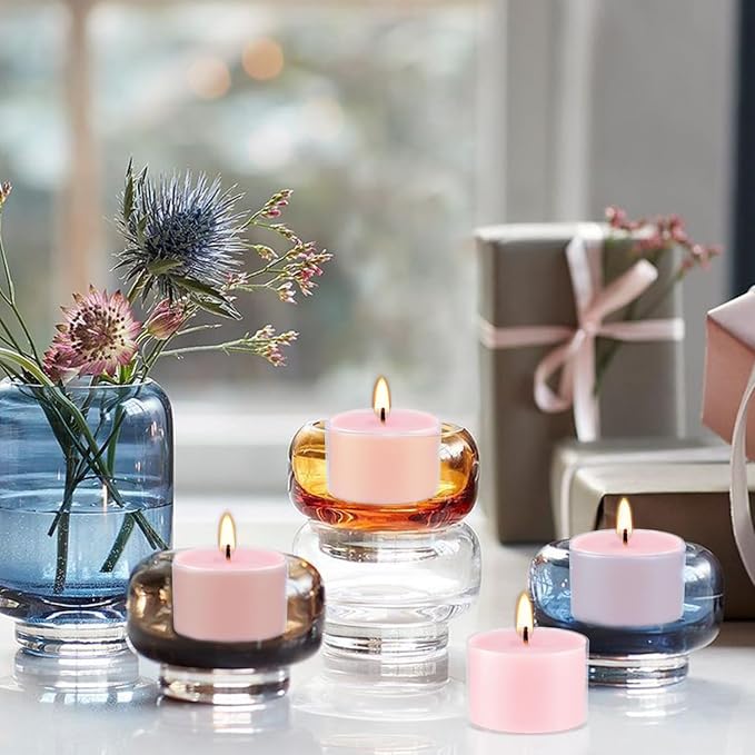 Rose Scented Candle Tealight Candles in Clear Cup, 8 Hours Consistent Smkless Clean Burning, Great for Valentine's Day Holiday, Wedding, Spa, Emergency and Home Decoration（Pink，50 Pack）