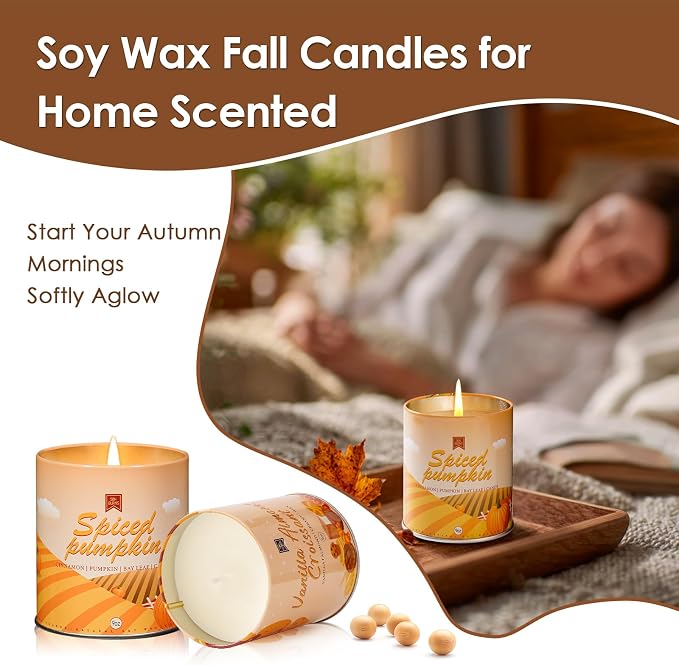 Pumpkin Candle, Fall Scented Candles for Halloween Easter Thanksgiving Day, 9oz Aromatherapy Soy Wax Non Toxic Candle for Home Scented 40 Hours Bruning- Birthday Halloween Gifts for Women Men