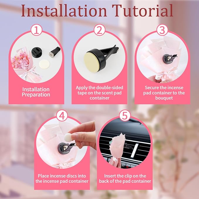 Small Bouquet Car Air Freshener Vent Clips Mini Fresh Flower Bouquet Air Conditioning Outlet Perfume Clip Decoration Essential Oil Diffuser Vent Clip Auto Interior Accessories for Car Decor