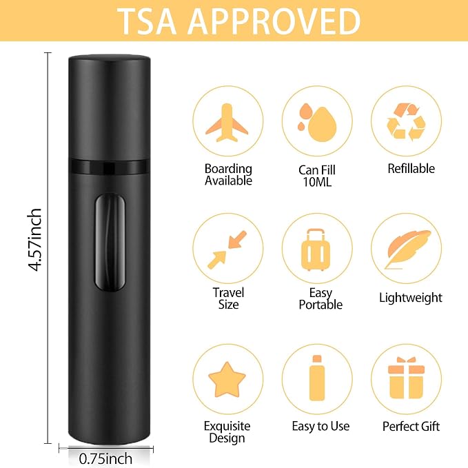 2PCS Perfume Travel Refillable Bottle, Bottom-Filling Fragrances Perfume Atomizer, Empty Mini Cologne Dispenser, Portable Sprayer Pocket Size for On the Go 10ml (Black & Dark Blue)
