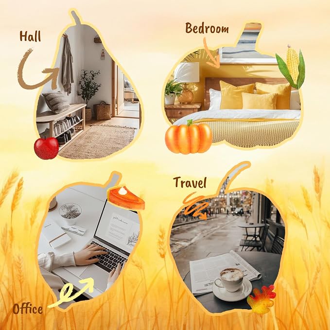 Soulorigin Harvest Fragrance Oils Set, Essential Oil for Diffuser, Fall Diffuser Oil, Use for Soap Candle Making-Crisp Apple cider, Pear&Honey, Golden Hayfield, Maple Grove, Harvest Pumpkin,Autumn Fig
