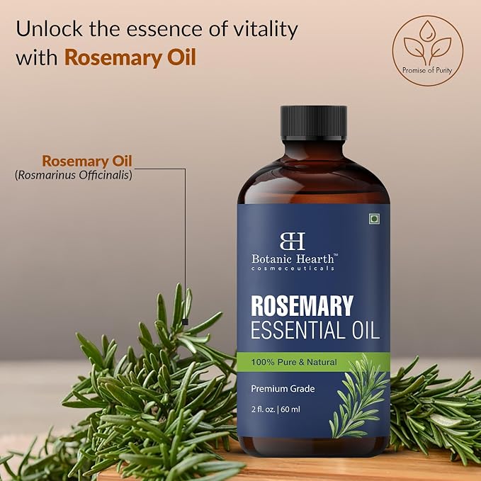 Botanic Hearth Rosemary Essential Oil | 100% Pure and Natural | Premium Grade Essential for Diffuser, Aromatherapy, Soap and Candle Making | Rosemary | with Glass Dropper | 2 Fl Oz