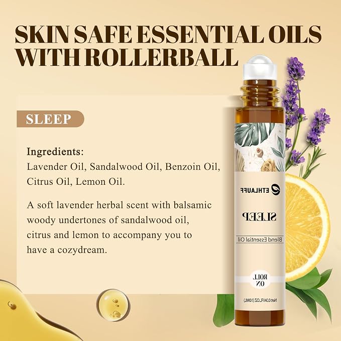 Sleep Essential Oil Roll on - Calming Blend with Lavender, Sandalwood, Roller Ball Oil for Stress Relief, Calm & Relaxation