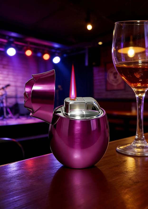 Rose Shaped Torch Lighter, Pink, Refillable Butane Lighter with Adjustable Flame,Windproof Jet,Funny Cool Lighters,Adjustable Jet Flame Torch, Candle Camping(Without Gas)