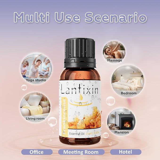 Lantixin 100% Pure Frankincense Essential Oil 15ml/0.5 fl oz Undiluted – Aromatherapy Diffuser Oil for Massage, Soothing, Redness Reduction,Candle Making,Skin Firming & Mood Balance