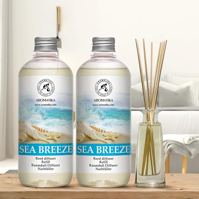 Reed Diffuser Refill Set Sea breeze 2 х 17Fl Oz - Aroma Refill for Reed Diffuser - Long Lasting Home Fragrance - Air Freshener - Fresh Scent - Aromatherapy - Home decor - Air diffuser