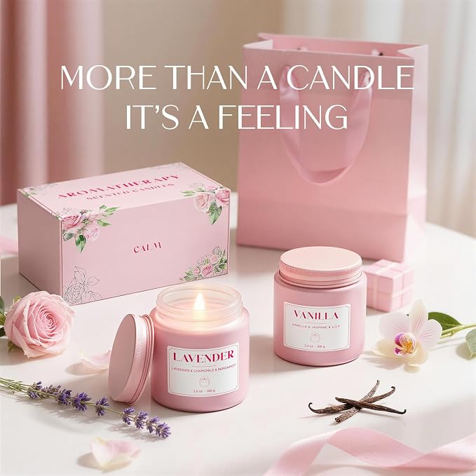NORVENCE Scented Candles for Women, Stress Relief Candles for Home, Premium Soy Candle Set, Candle Gifts for Women (Pink, 7 oz)