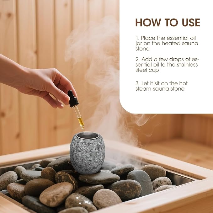 2 Packs Sauna Aromatherapy Stone, Sauna Essential Oil Diffuser, Natural Rock with Stainless Steel Bowl for Essential Oils, Spa Accessories