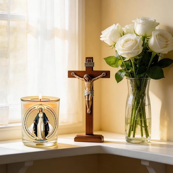 Our Lady of Miraculous Mother (Virgen de la Milagrosa) Devotional Candle 50 Hours│Hand-Poured Natural Soy Wax│Immaculate Conception, Mediatrix of Grace, Devotion, Intimately United with Jesus│3“×3.6”