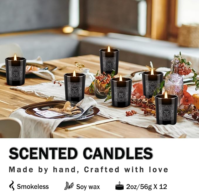 12-Pack Scented Candles Gift Set, 2oz Soy Wax Aromatherapy Candles with 6 Assorted Fragrances, Hand Poured Natural Essential Oil Jar Candles for Home Office Yoga Decor, Birthday Christmas Mother's Day
