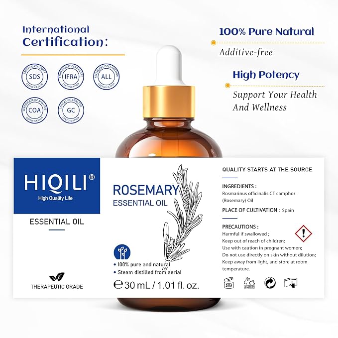 HIQILI Rosemary Essential Oil, Add to Shampoo & Conditioner - 1 Fl Oz
