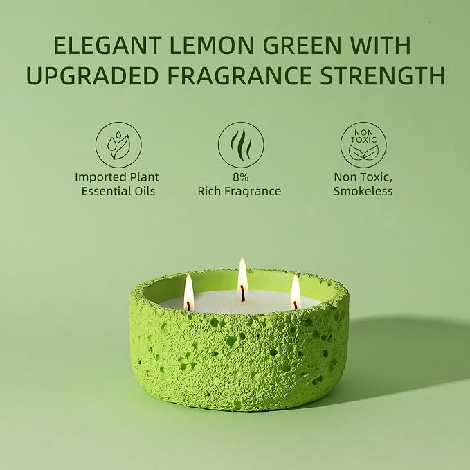 Viyffo 20oz Large Scented Candle - Sage & Lemon, 3 Wick Home Scented Candle, Non Toxic Soy Candle for Women and Men, Lemon Green Textured Ceramic Jar, Luxury Fragrance, Fresh Home Décor & Gift