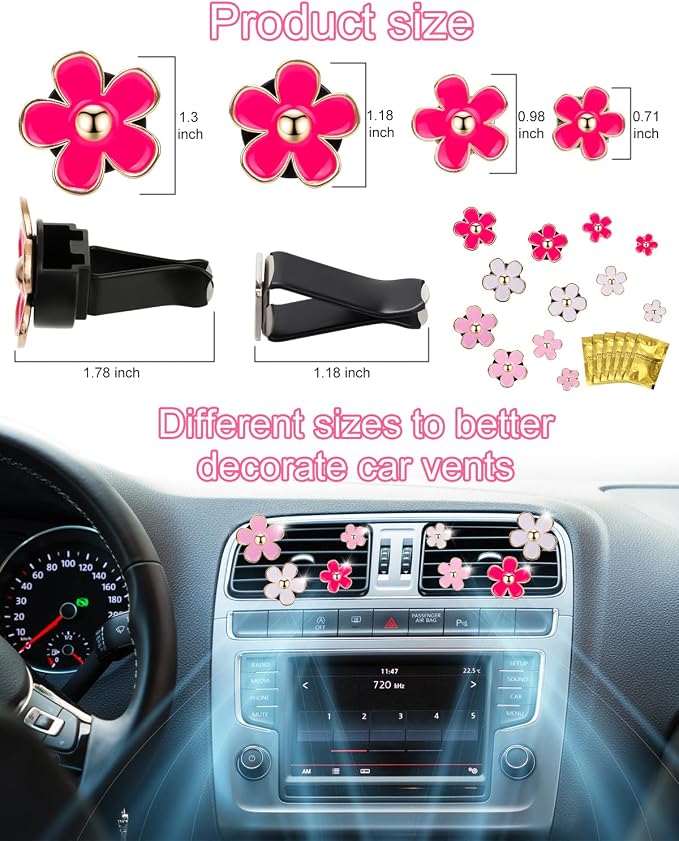 12Pcs PGRODE Car Air Vent Clips with Fragrance Pads, Cute Air Fresheners Clip Car Decor Accessories for Women and Girls, Interior Aesthetic (Daisy)