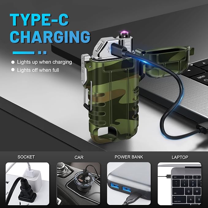 Lafagiet USB C Rechargeable Lighter, 360° Flexible Neck, Wind & Water Proof, Electric Arc Lighters for Candle, Camping