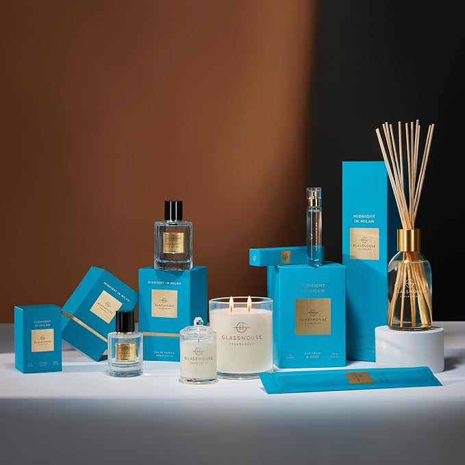 Glasshouse Fragrance Midnight in Milan Reed Diffuser, Home Fragrance & Perfume Scented Room DÈcor, Natural & Oil Free, Saffron & Rose 8.4.fl.oz (250mL)