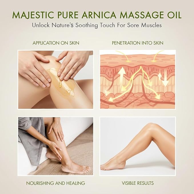 MAJESTIC PURE Arnica Massage Oil for Massage Therapy - Refreshing, and Relaxing - Natural Oils for All Skin Types - Men and Women Massage Lotion- 8 fl oz