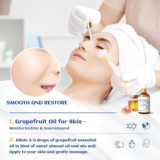 HIQILI 30 ml Grapefruit Essential Oil, for Diffuser, Skin Care - 1 Fl Oz