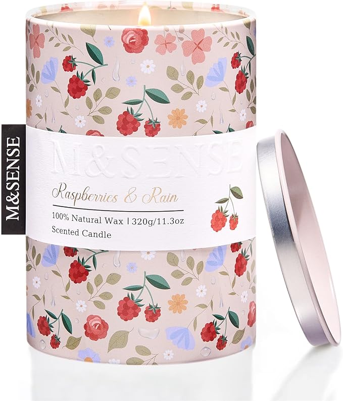 M&SENSE Spring Candle 11.3 oz, Raspberries Rain Scented Candle, Non-Toxin Soy Wax for Home Scented, Floral Candles Gift for Her, Up to 70 Hours Burning Long-Lasting Fragrance