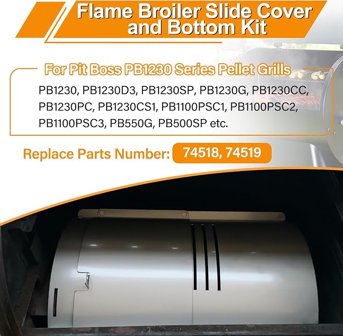 Flame Broiler Kit for Pit Boss PB1230 Pellet Gas Combo Grill with Slide Cover and Bottom, 1230 Grill Heat Deflector Diffuser Replacement Parts for Pit Boss PB1230CC, PB1100PSC1/PSC2/PSC3 Pellet Smoker