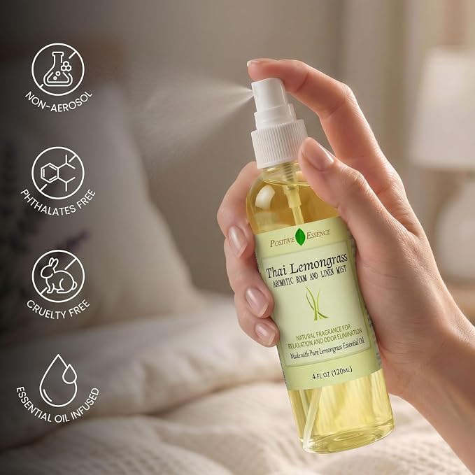 Thai Lemongrass Linen and Room Spray, Natural Air Freshener Made with Pure Lemongrass Essential Oil, Bathroom Air Freshener or Calming Pillow Spray