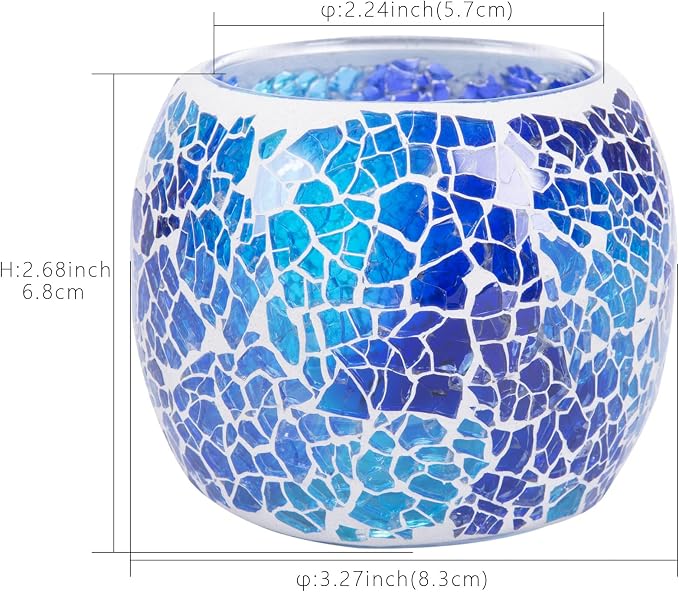 Scented Candle Holder Mosaic Glass Tea Light Holder,Handmade Romantic Glass Tealight Candle Holder for Aromatherapy,Party Décor(NO Candles),Also Used as Vase,Pen Holder,Potted Plants Bowl (Blue)