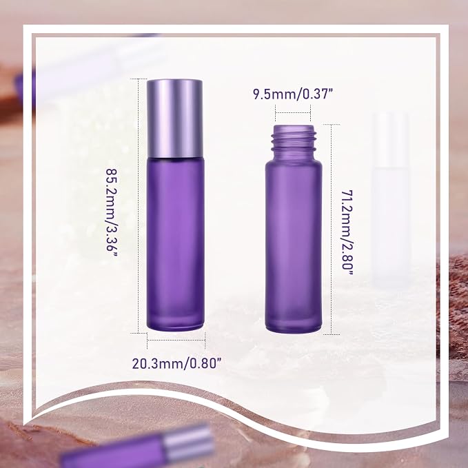 Kesell 10-Pack 10ml Glass Roller Bottles for Essential Oils - Travel- (3.34x0.78inch), Stainless Steel Roll-On Balls, Leak-Proof Caps - Refillable Perfume, Aromatherapy Bottles