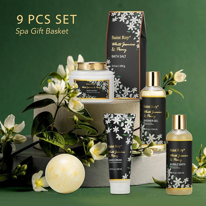 Spa Bath & Body Gifts for Women, Jasmine Peony Spa Gift Basket Self Care | Beauty Care Kit Relaxation Bath Gift, Skin Care Pamper Kit, Bath & Body Care Set, Birthday, Christmas, Anniversary