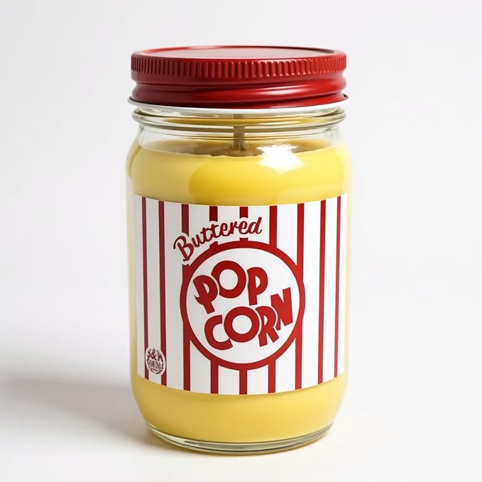 Buttered Popcorn Candle ~ All Natural Premium Soy Candles ~ Movie Night 12oz Jars (Buttered Popcorn)