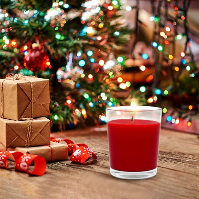 4 Packs Unscented Red Burgundy Colored Votive Candles in Glass, 2 Inch Natural Soy Wax Scentless Candles for Christmas Wedding Party Home Holiday Relaxation Spa, 12-15 Hour Burning Time