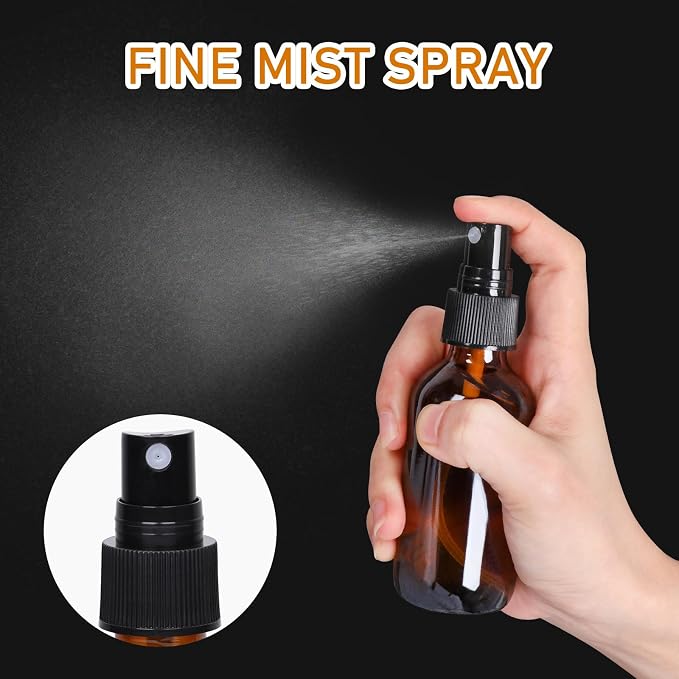 Jaisie.W 16 Pack 2oz Amber Glass Spray Bottles with Fine Mist Sprayer, Small Empty Refillable Containers for Essential Oils, Perfumes, Travel, Cleaning – Includes Labels, Droppers & Brush