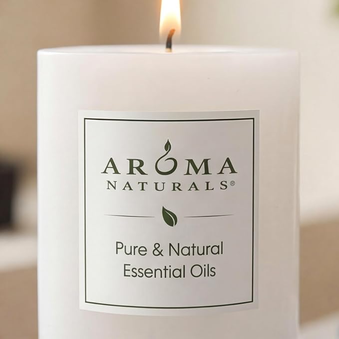 Aroma Naturals Patchouli and Frankincense Essential Oil White Scented Pillar Candle, Meditation, 2.5 inch x 4 inch