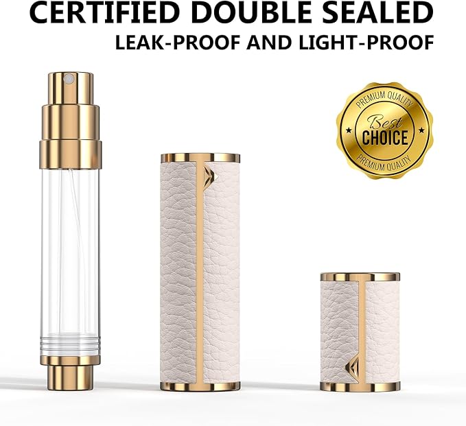 8ML Travel Perfume Refillable Atomizer, Mini Genuine Leather Cologne Sprayer, Protable Pocket Size Empty Fragrance Spray Bottle (White)