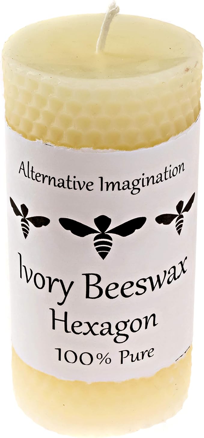 Hexagon 100% Pure Beeswax Candles - 2x5 Natural Ivory Beeswax Candle for Home Decor, Mood Lighting, Gifts - 45 Hour - Unscented, Clean Burning, Smokeless, Dripless - 1 Pack - Alternative Imagination