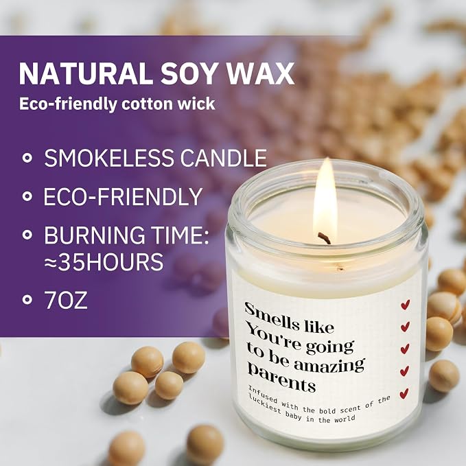 SteadStyle New Parents Gifts for Couples, Soy Wax Lavender Scented Candle - Gender Reveal Gifts for Parents to Be (7oz)
