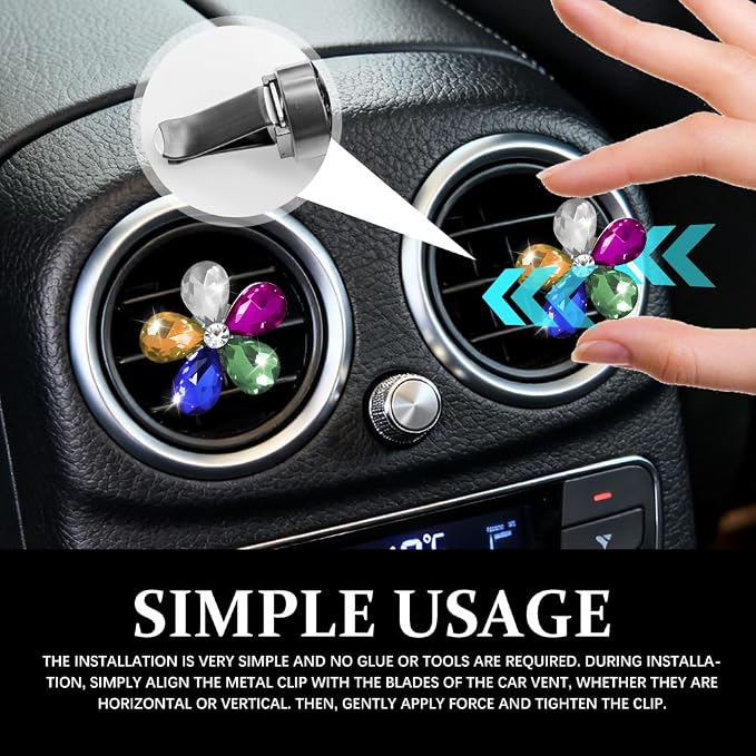 5PCS Bling Daisy Flower Car Air Vent Clips, Car Diffuser Vent Clip, Sparkling Crystal Rhinestone Cute Auto Air Conditioning Clamp, Diamond Air Outlet Clip Decor for Women Girls (Five Colours)
