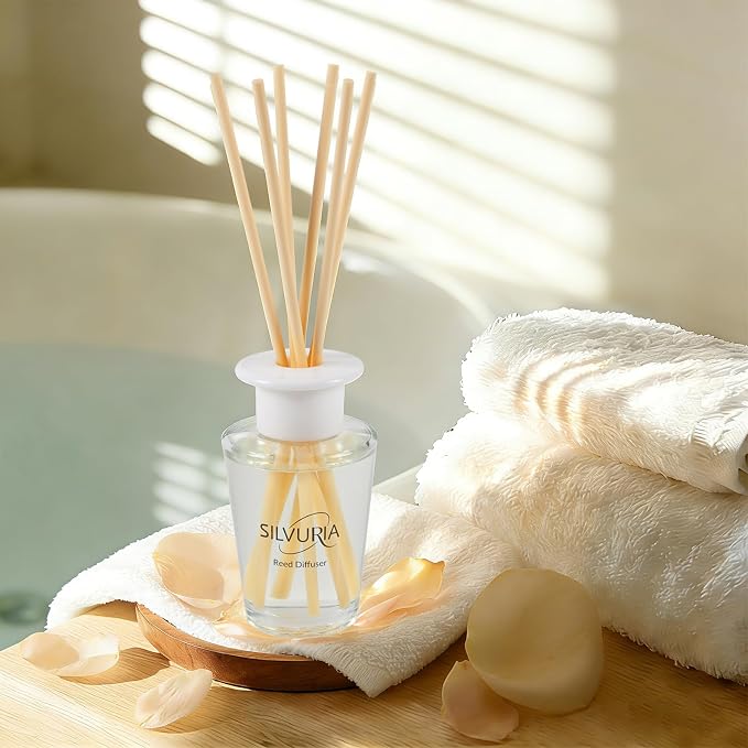 White Jasmine Scented Reed Diffuser Set,100ml(3.38 oz) Essential Oil & 6 Reed Sticks,Long-Lasting Fragrance for Home,Bathroom,Bedroom,Perfect Housewarming Gift,Room Freshener