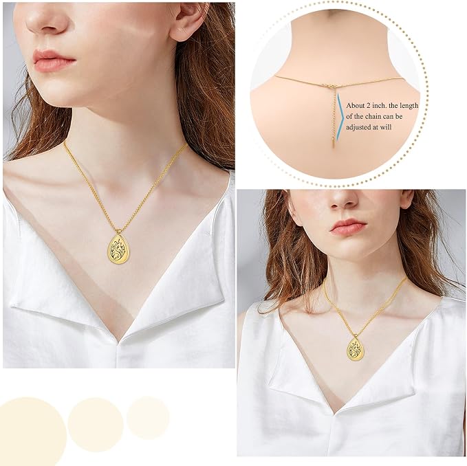 Tree of Life - Stainless Steel Teardrop Aromatherapy Essential Oil Diffuser Necklace Locket Necklace Pendant (Gold)