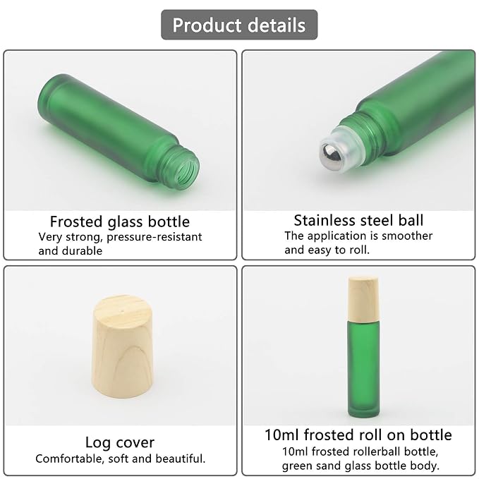 Kesell 10Pcs 10ml Colorful Frosted Glass Roller Bottles with Metal Roller Ball and Wood Grain Plastic Cap for Essential Oil Aromatherapy Perfume Cosmetic