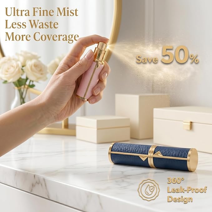 2PCS Perfume Travel Refillable Bottle, Luxury Leather Travel Perfume Atomizer 5ml, TSA Approved Leak-Proof Cologne Sprayer for Men Women, Portable Mini Perfume Bottle for Travel, Daily Use and Gift