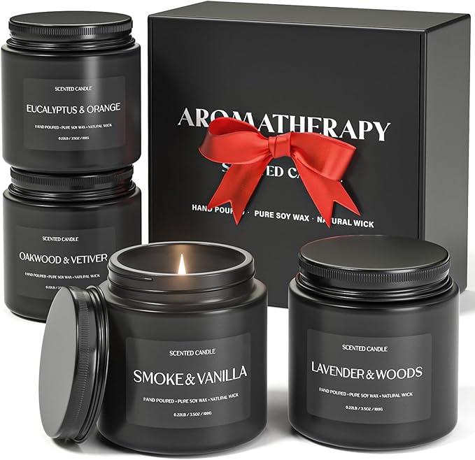 Scented Candles for Men, Soy Candles for Home Scented, Candle Gifts for Men, 4 Pack Aromatherapy Candle Gift Set for Relaxing, Stress Relief & Home Decor