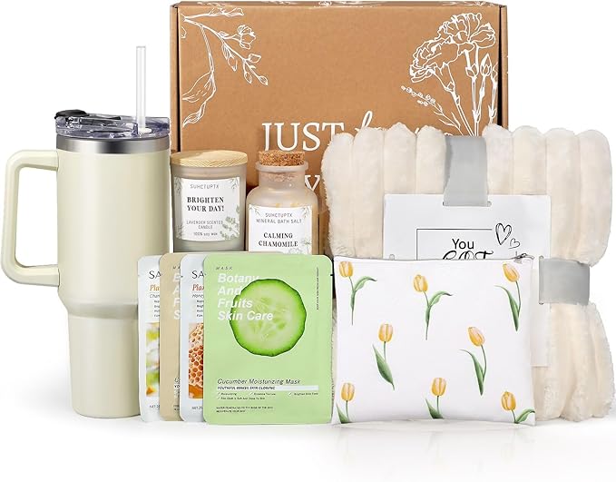 Birthday Gifts for Women Self Care Gifts Get Well Soon Gifts, Relaxing Spa Gifts Basket Care Package w/Luxury Flannel Blanket 40 oz Tumbler, for Her Wife Mom Friends Sister