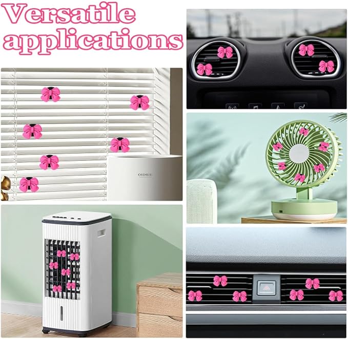 Bow Car Air Freshener Clips, 4 Pcs Cute Bow Car Air Vent Clip, Coquette Auto Air Conditioning Outlet Diffuser Perfume Clips, Interior Decoration, Auto Decor for Women Girls (Rose Red, 1.69in)