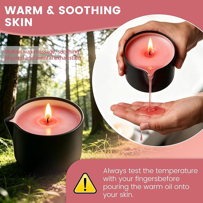 Soybean Wax Warming Massage Oil Candle for Stress Relief and Skin Moisturizing, Romantic Gift SPA Use Home Scented Candle Body Oil Caramel Whisky Scent 2.35 OZ (Rose)