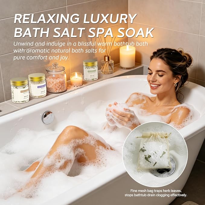 Epsom Bath Salt Gift Set for Women, 6 PCS (3 Scents 2 Each): Lavender, Eucalyptus & Vanilla Coconut, Relaxing Self Care Spa Gifts for Mom, Her, Birthday, Stress Relief & Get Well Soon